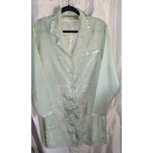 Vtg Delicates Woman's Pale Green Long Sleeve Button-up Night Shirt Sz: S 6-8